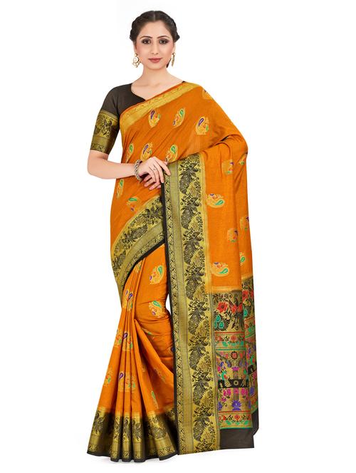 orange art silk paithani saree - 18214219 - Very Small Image - 1