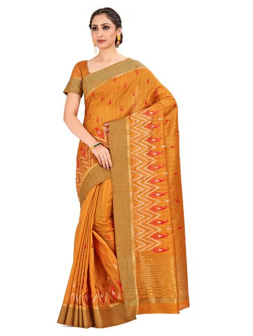 mustard raw silk kanjivaram saree with blouse - 18214224 - Very Small Image - 1