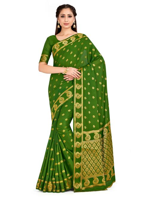 green crepe mysore silk saree with blouse - 18214236 - Very Small Image - 1