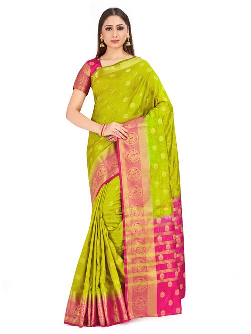 olive. tussar silk banarasi saree with blouse - 18214237 - Very Small Image - 1