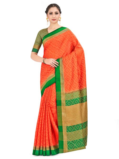 orange tussar silk banarasi saree with blouse - 18214242 - Very Small Image - 1