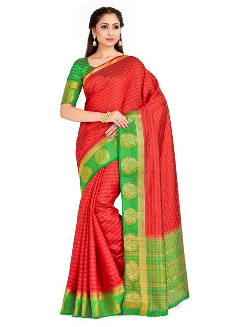 women's self design red colored saree with blouse - 18214257 - Very Small Image - 1