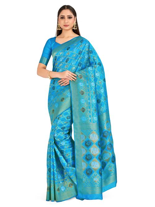 turquoise art silk kanjivaram saree with blouse - 18214270 - Very Small Image - 1