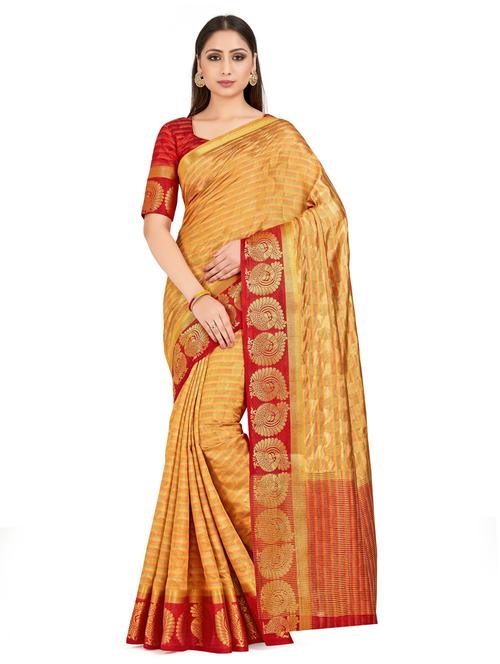 yellow art silk kanjivaram saree with blouse - 18214273 - Very Small Image - 1