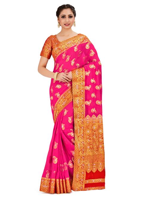 pink chiffon banarasi saree with blouse - 18214278 - Very Small Image - 1