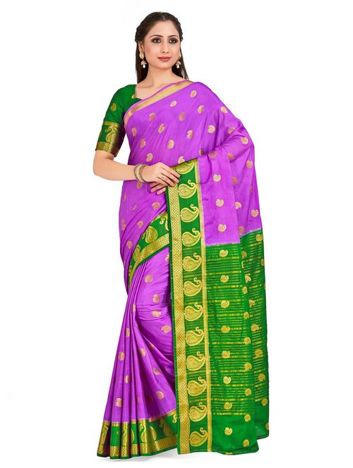 purple crepe mysore silk saree with blouse - 18214284 - Very Small Image - 1