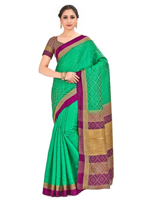 green tussar silk banarasi saree with blouse - 18214303 - Very Small Image - 1