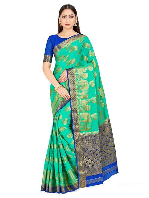 green chiffon banarasi saree with blouse - 18214305 - Very Small Image - 1