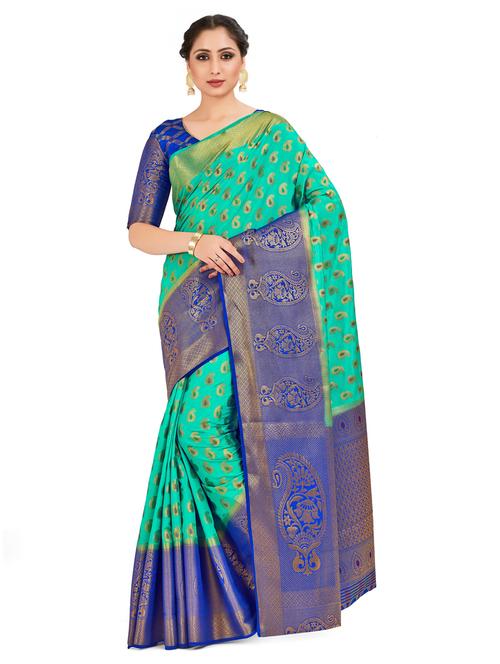 green art silk kanjivaram saree with blouse - 18214306 - Very Small Image - 1
