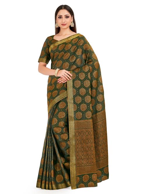 green art silk kanjivaram saree with blouse - 18214323 - Very Small Image - 1
