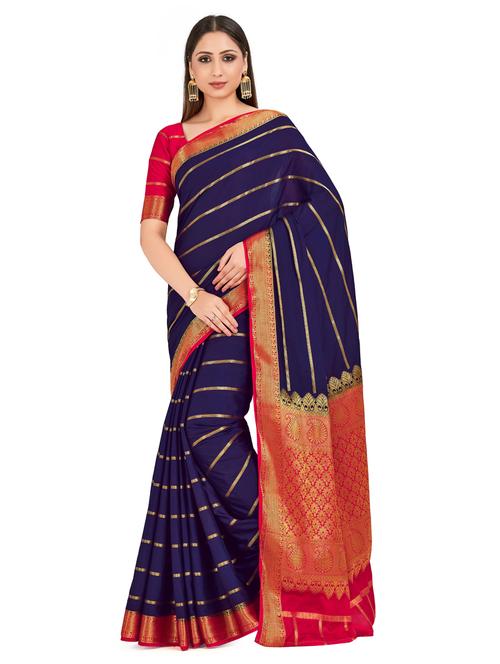 navy crepe mysore silk saree with blouse - 18214343 - Very Small Image - 1