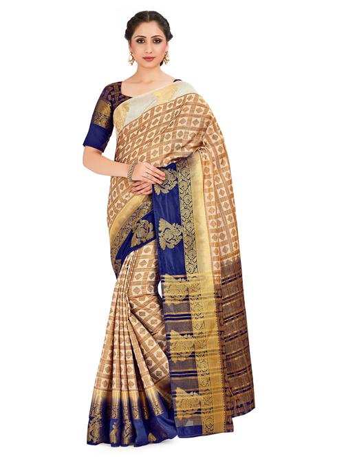 offwhite tussar silk banarasi saree with blouse - 18214346 - Very Small Image - 1