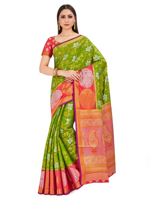 women's self design green colored saree with blouse - 18214349 - Very Small Image - 1