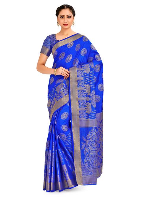 women's paisley royal blue colored saree - 18214362 - Very Small Image - 1