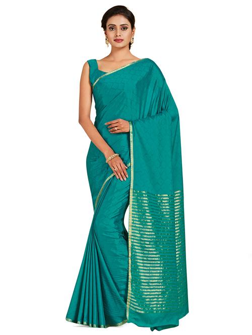 green crepe mysore silk saree with blouse - 18214378 - Very Small Image - 1
