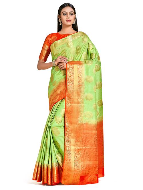 green art silk kanjivaram saree with blouse - 18214396 - Very Small Image - 1