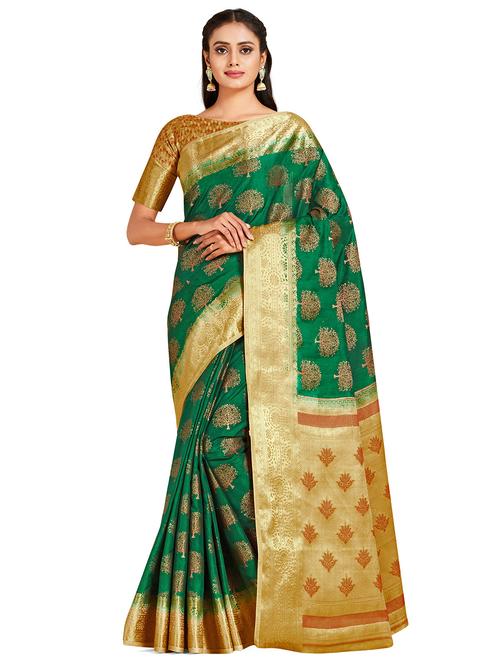 women's floral green colored saree with blouse - 18214406 - Very Small Image - 1