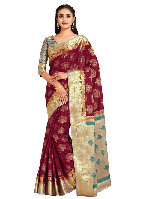 maroon art silk kanjivaram saree with blouse - 18214407 - Very Small Image - 1