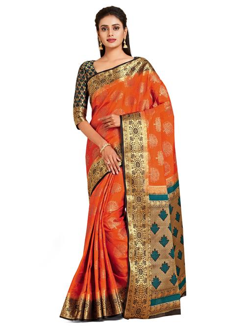 orange art silk kanjivaram saree with blouse - 18214408 - Very Small Image - 1