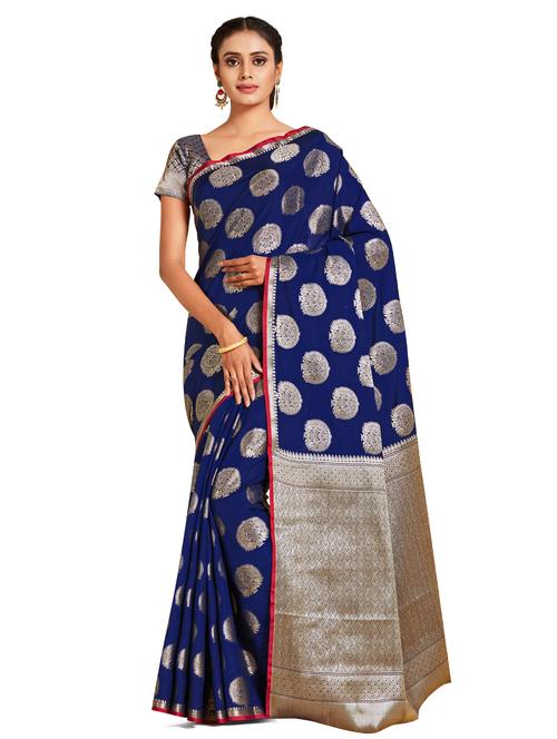 navy art silk kanjivaram saree with blouse - 18214434 - Very Small Image - 1
