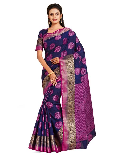 navy art silk kanjivaram saree - 18214453 - Very Small Image - 1