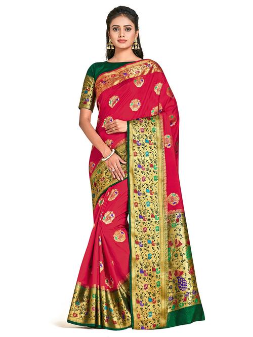 red art silk kanjivaram saree with blouse - 18214464 - Very Small Image - 1