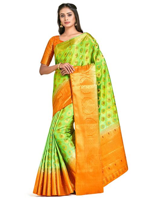 green art silk kanjivaram saree with blouse - 18214470 - Very Small Image - 1