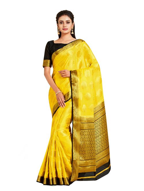 yellow crepe mysore silk saree with blouse - 18214492 - Very Small Image - 1