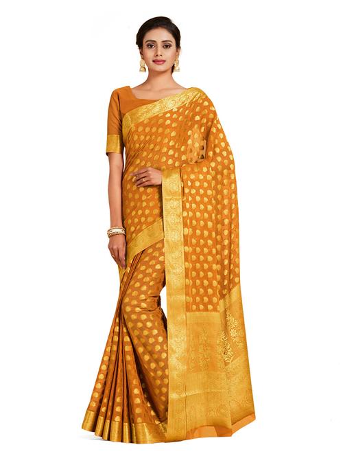 orange chiffon banarasi saree with blouse - 18214512 - Very Small Image - 1