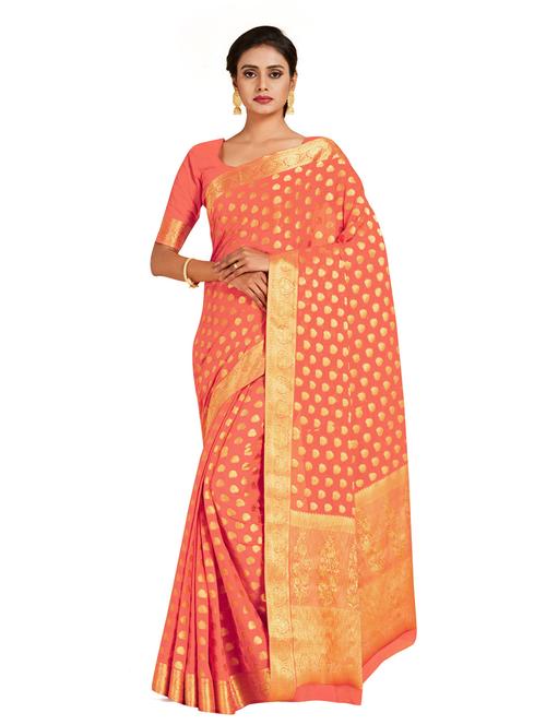 orange chiffon banarasi saree with blouse - 18214514 - Very Small Image - 1
