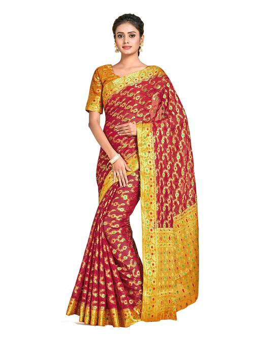 red chiffon banarasi saree with blouse - 18214529 - Very Small Image - 1