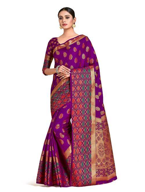 purple art silk kanjivaram saree - 18214539 - Very Small Image - 1