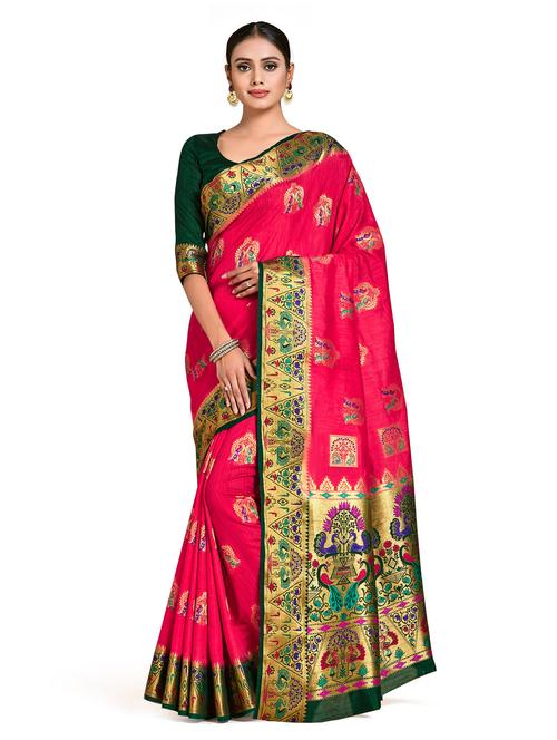 women's self design red colored saree with blouse - 18214565 - Very Small Image - 1