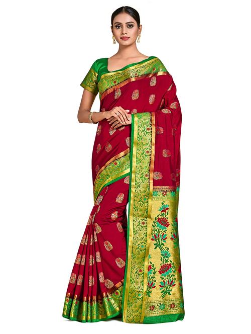 maroon art silk kanjivaram saree - 18214605 - Very Small Image - 1