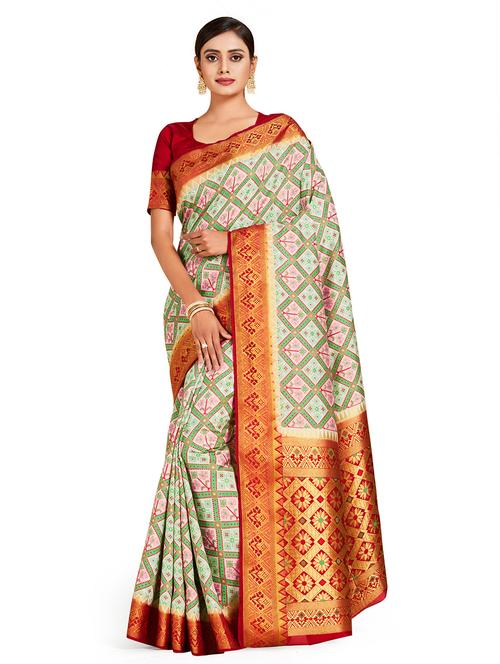 offwhite art silk patola saree with blouse - 18214614 - Very Small Image - 1