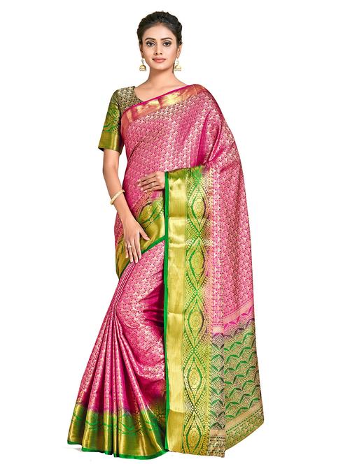 pink art silk kanjivaram saree with blouse - 18214629 - Very Small Image - 1