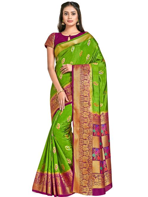olive. art silk kanjivaram saree with blouse - 18214635 - Very Small Image - 1