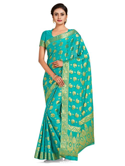 turquoise chiffon banarasi saree with blouse - 18214676 - Very Small Image - 1