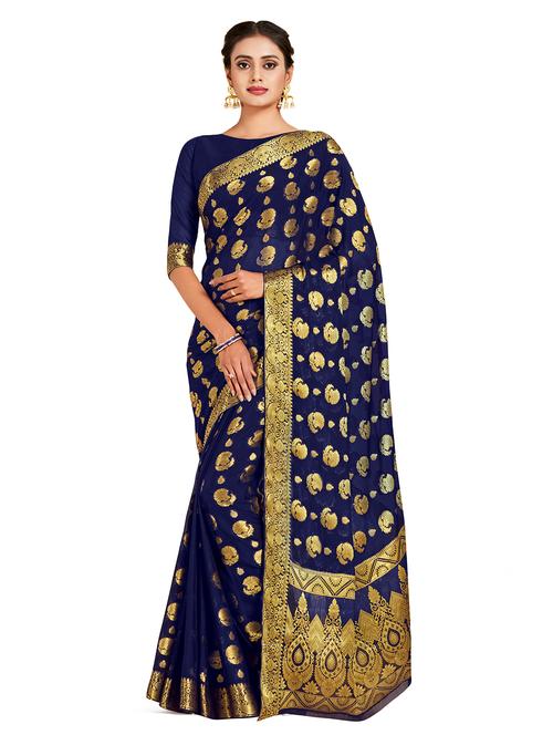 navy chiffon banarasi saree with blouse - 18214677 - Very Small Image - 1