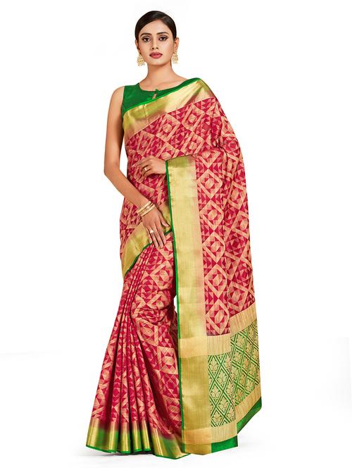 red art silk kanjivaram saree with blouse - 18214687 - Very Small Image - 1