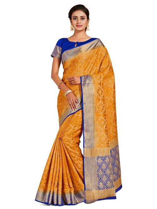 mustard art silk kanjivaram saree with blouse - 18214689 - Very Small Image - 1