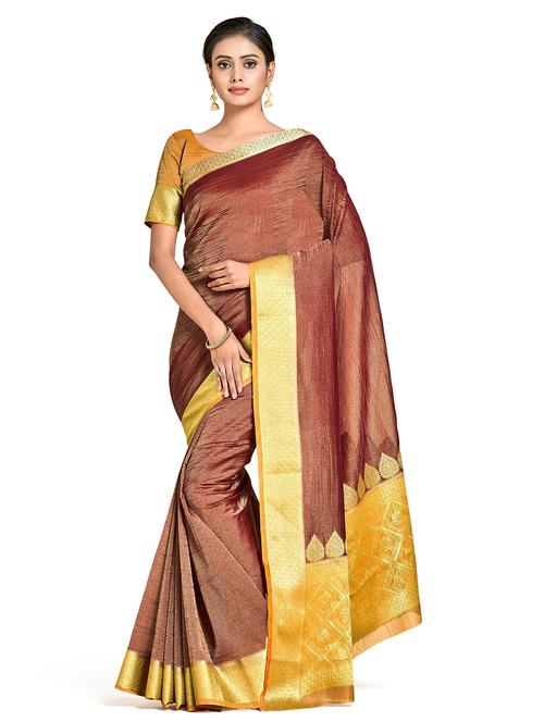 women's self design burgundy colored saree with blouse - 18214690 - Very Small Image - 1