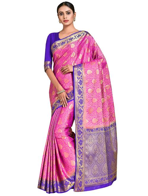 women's floral pink colored saree with blouse - 18214715 - Very Small Image - 1