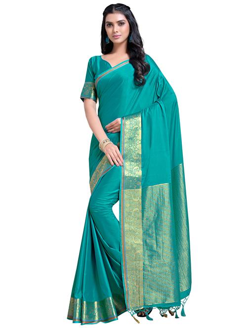 turquoise crepe mysore silk saree with blouse - 18214755 - Very Small Image - 1