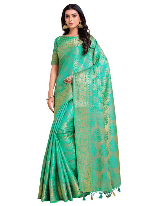 turquoise art silk kanjivaram saree - 18214757 - Very Small Image - 1