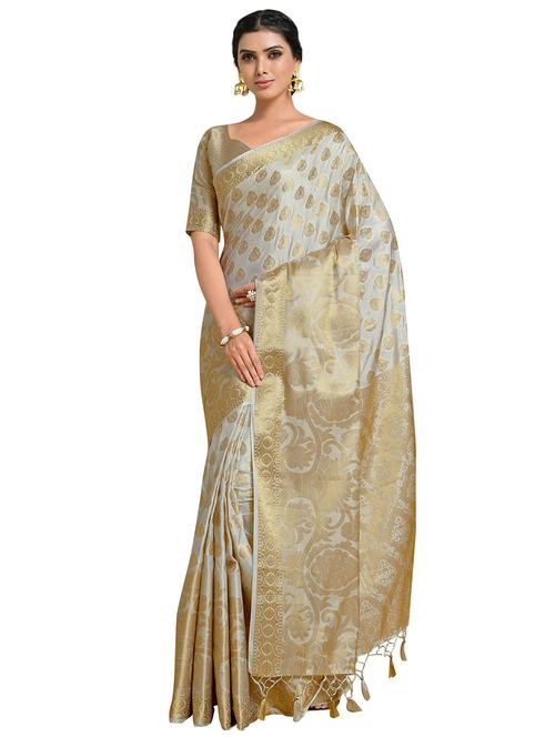 offwhite art silk kanjivaram saree with blouse - 18214772 - Very Small Image - 1