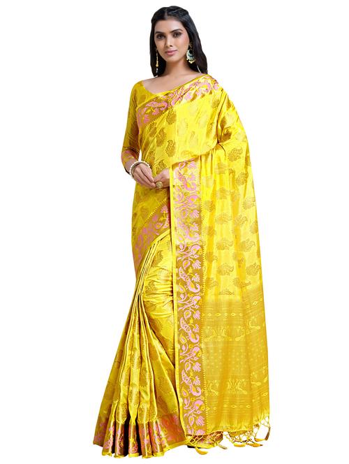 yellow art silk kanjivaram saree with blouse - 18214778 - Very Small Image - 1