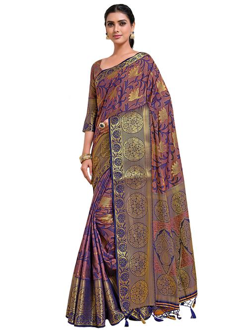 navy art silk kanjivaram saree with blouse - 18214788 - Very Small Image - 1