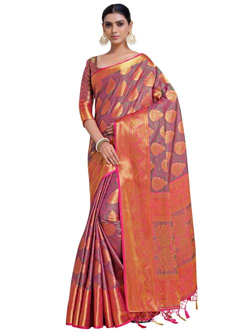 women's floral peach colored saree with blouse - 18214801 - Very Small Image - 1