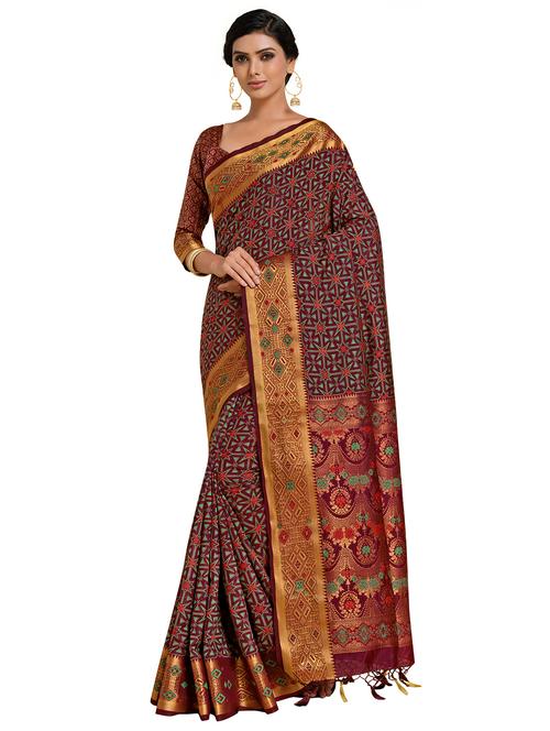 women's kalamkari brown colored saree with blouse - 18214812 - Very Small Image - 1
